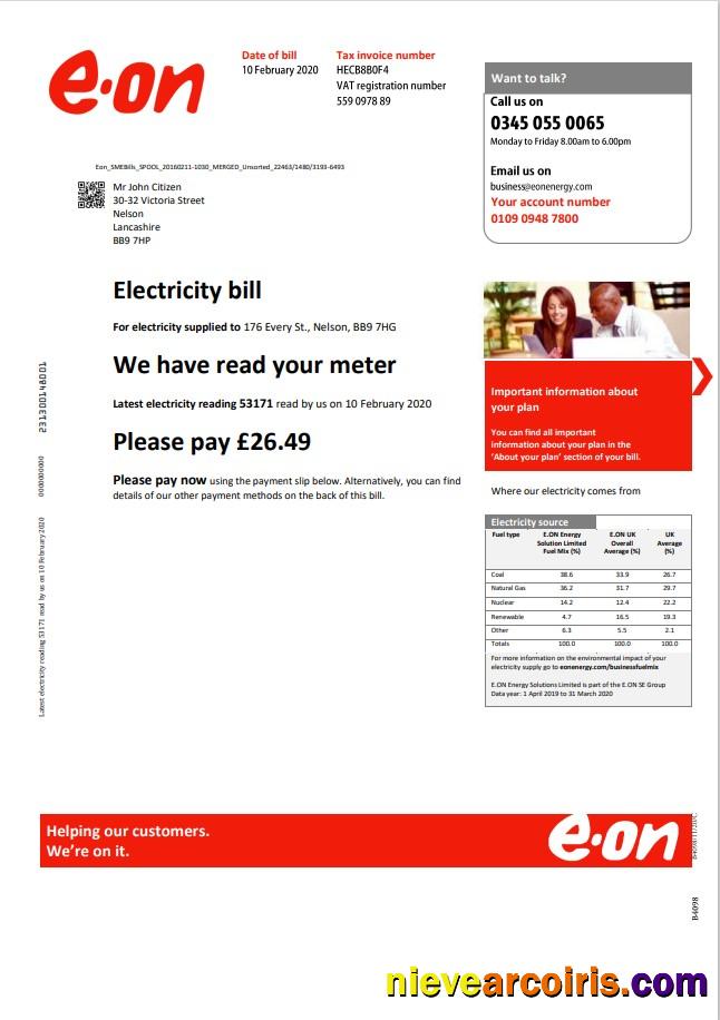 United Kingdom EON utility bill version 3-1